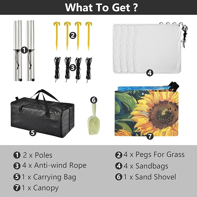 ALAZA Sunflowers Sky Beach Tent Sun Shelter UPF50+ Protection Beach Shade Canopy w/ 4 Sandbags for Outdoor Camping Fishing Backyard Fun Picnic 10x9 ft