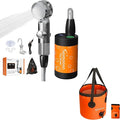 Portable Shower for Camping Rechargeable Shower Pump with LED Display 3-Level Spray Modes Bundled with Collapsible Bucket with Spigot 4 Gallon Portable Foldable Bucket with Handle for Camping