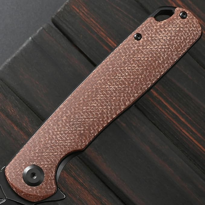 Sitivien ST131 Folding KnifeD2 Blade Micarta Handle EDC Tool Knife with Liner Lock for Outdoor Camping Hiking Fishing(Brown)