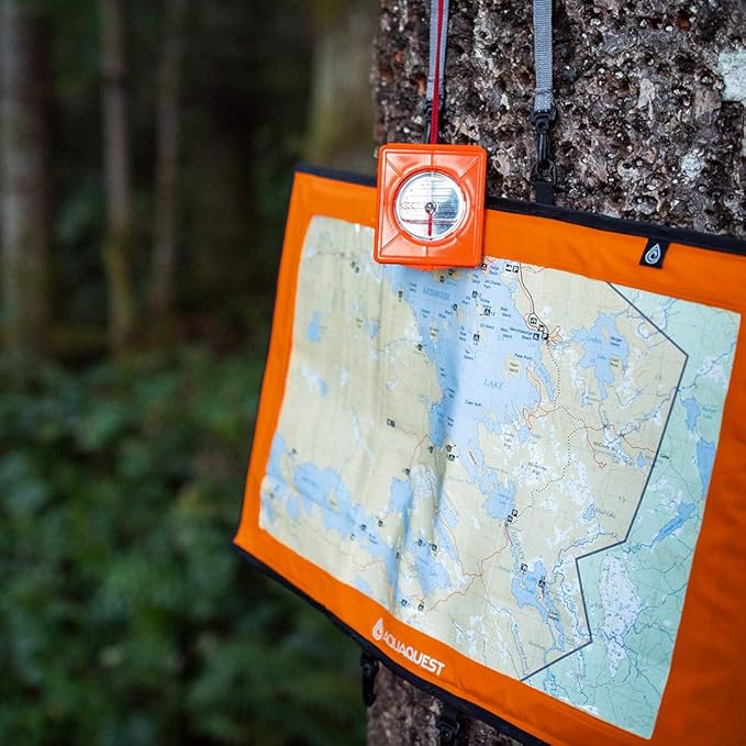 AquaQuest Trail Map Case - 100% Waterproof Document Dry Bag Holder with Clear Window &amp Lanyard - Black Yellow Orange Blue or Green