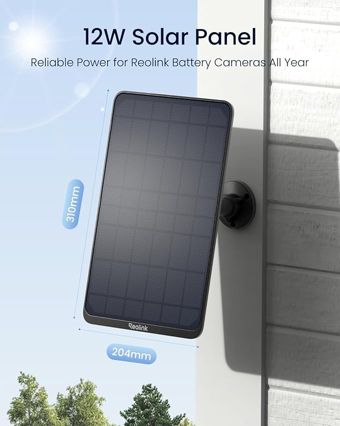 Reolink 12W Solar Panel Black Non-Stop Solar Power Supply for All Wireless Battery Camera Outdoor Compatible with TrackMix/Argus PT Ultra/Duo 2/Eco Ultra/3 Ultra Waterproof Reolink Solar Panel 3
