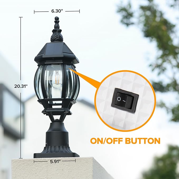LUTEC Solar Post Light With Pier Mount Base Dusk to Dawn Aluminium Lamp Exterior Black Solar Powered Fence Waterproof for Outside