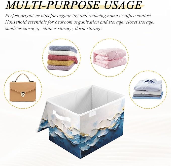 Storage Cube with Lid Pastel Wave Print 16.5×12.6×11.8 IN Collapsible Large Capacity Foldable Storage Basket Bin Organizer