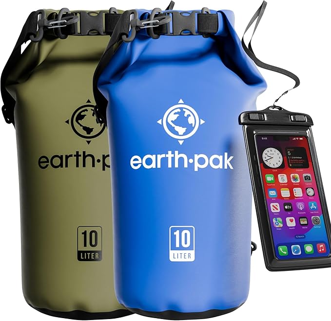 Earth Pak Waterproof Dry Bag - Roll Top Waterproof Backpack Sack (30L Blue &amp 30L Green)