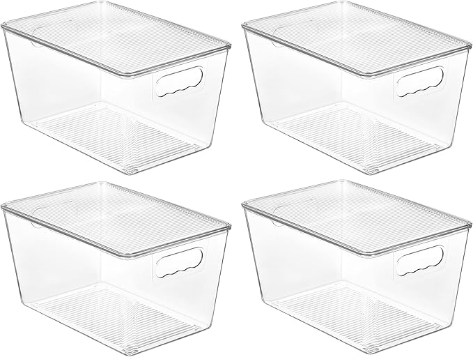 Vtopmart 4 Pack Clear Stackable Storage Bins with Lids Large Plastic Containers with Handle for Pantry Organizer and StoragePerfect for KitchenFridgeCabinet ClosetBathroom Organization