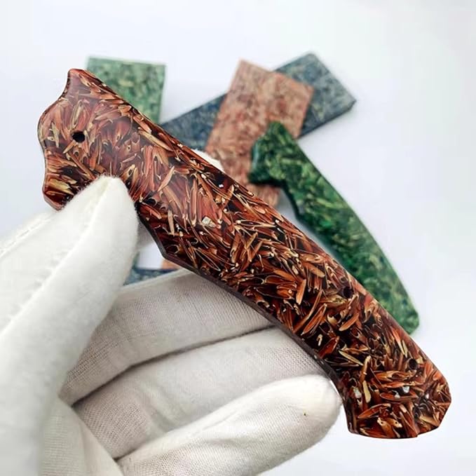 DIY Knife Handle Blank Material 2pcs Grain Shell Resin Carved Decorative Board(Red135x40x8mm)