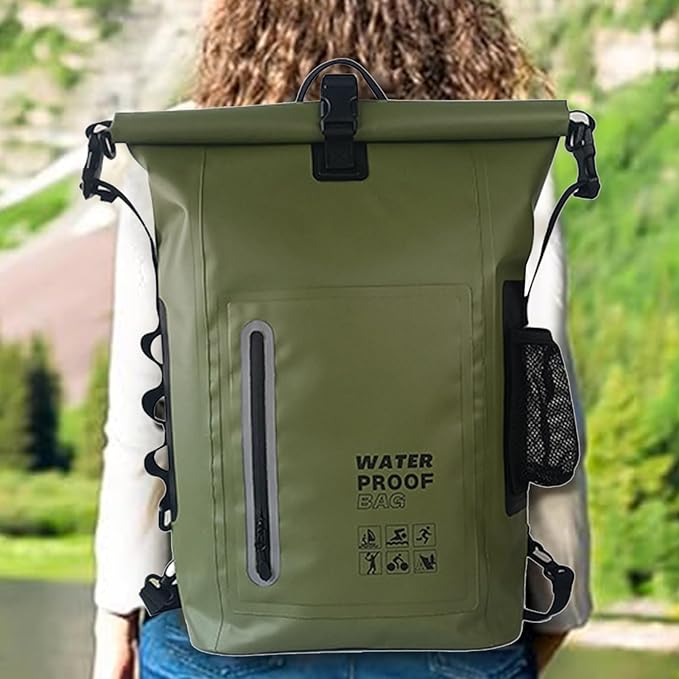 awakentti Dry Bags Comfortable Versatile for Outdoor Waterproof Dry Bag - Roll Top Waterproof Backpack Sack Dry Bag for Kayaking Beach Rafting (Army Green)