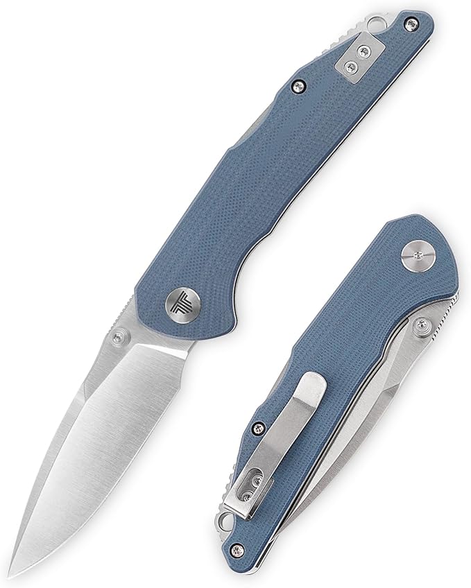 TRIVISA Pocket Knife for MenEDC Folding Knife with Reversible Clip3.3in 14C28N Blade Thumb Studs &amp Lockback Outdoor Knives Camping ToolArae-03G（Satin）