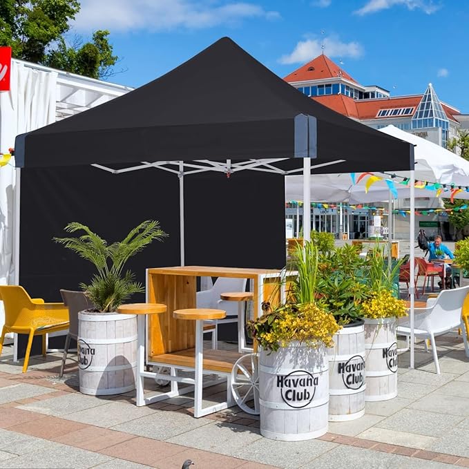 Eazy Up OUTDOOR WIND 10x10 Pop Up Canopy with Sidewalls Heavy Duty Commercial Instant Canopy Tent with Sand Bags for Deck Party Camping Backyard Playground Black