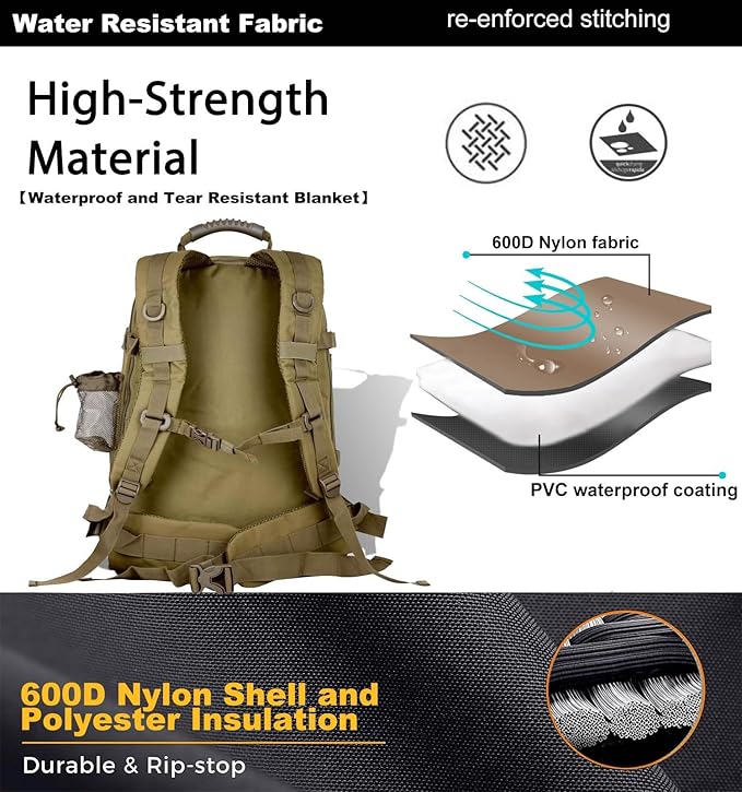 Military Tactical Backpack 3 Day Pack Expandable Backpack Army Daypack for Hiking Gym Sport Camping (Tan)