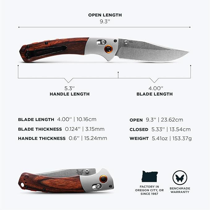Benchmade - Crooked River 15080 EDC Knife with Gray Aluminum &amp Wood Handle (15080-2)