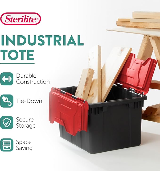 Sterilite 12-Pack 12 Gallon Hinged Lid Industrial Tote Heavy-Duty Plastic Organizer - Stackable Multipurpose Home Storage Bins with Contoured Handles for Garage Basement or Attic Organization