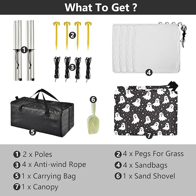 ALAZA Ghost Polka Dots Beach Tent Sun Shelter UPF50+ Protection Beach Shade Canopy w/ 4 Sandbags for Outdoor Camping Fishing Backyard Fun Picnic 10x9 ft