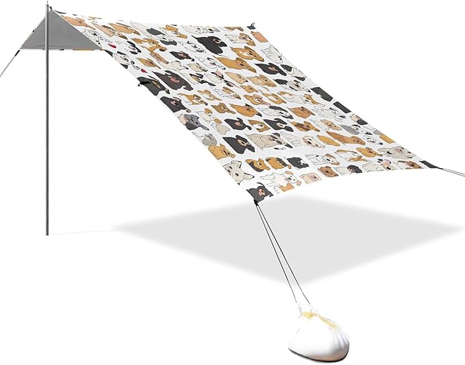ALAZA Cute Dogs Puppy Animal Beach Tent Sun Shelter UPF50+ Protection Beach Shade Canopy w/ 4 Sandbags for Outdoor Camping Fishing Backyard Fun Picnic 10x9 ft