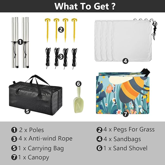 ALAZA Bees Daisy Flowers Beach Tent Sun Shelter UPF50+ Protection Beach Shade Canopy w/ 4 Sandbags for Outdoor Camping Fishing Backyard Fun Picnic 10x9 ft