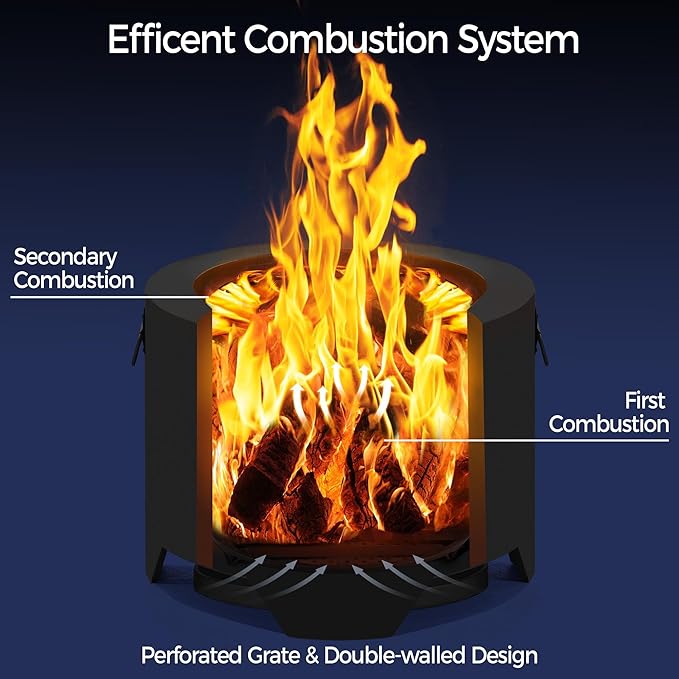 Yaheetech Smokeless Fire Pit for Outdoor Garden Patio Camping W/Silicone Fire Pit Mat &amp Fire Poker &amp Rain Cover &amp Lid &amp Log Grate 16in