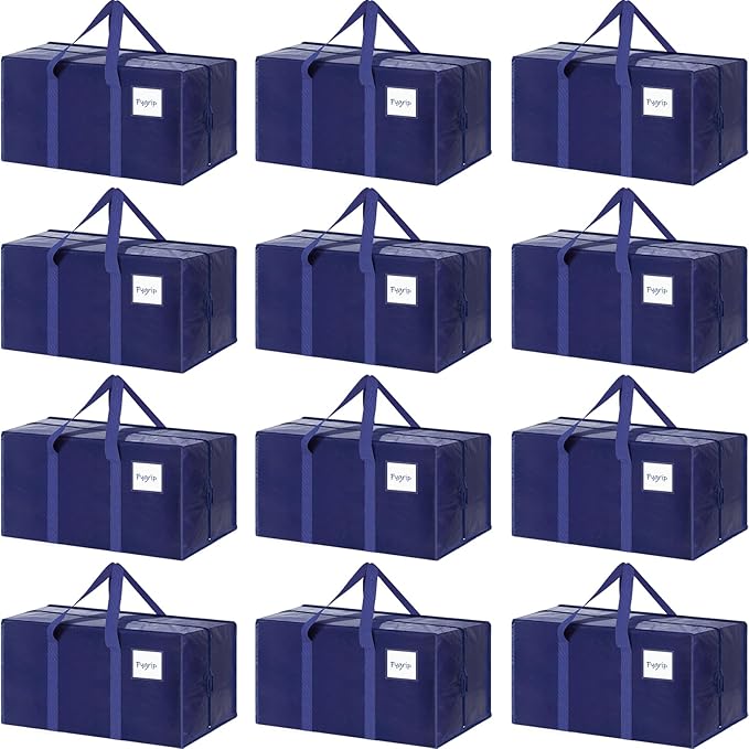 12 Pack Extra Heavy Duty Large Moving Bags with Strong Zipper &amp Comfortable Handles Sturdy &amp Durable Clothes Storage Bags Totes Bins Packing Moving Boxes for College Supplies Dark Blue