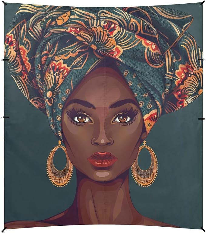 ALAZA Portrait Beautiful African Woman in Traditional Turban Tribal Beach Tent Sun Shelter Portable Canopy Sunshade for Outdoor Camping Picnics Backyard Fun 10x9 ft