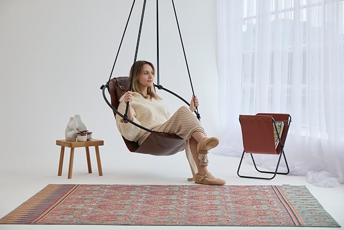 Hanging Egg Chair - Handmade Scandinavian Style Hammock Swing Chair Hanging Chair for Bedroom Indoor &amp Outdoor Patio Swing Double-Layered Faux Leather
