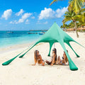 Tangkula Beach Canopy Tent UPF50+ Beach Sun Shade with Sand Shovel 6 Ground Pegs 6 Sandbags Supporting Pole Carry Bag Pop Up Beach Sun Shelter for Camping Fishing Trip