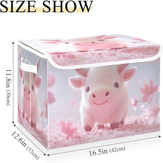 AIXIWAWA Lidded Storage Cube (Cute Cow) Fabric Foldable Closet Bins with Flip Lid and Handles Organizer Basket Container 16.5 x 12.6 x 11.8 IN
