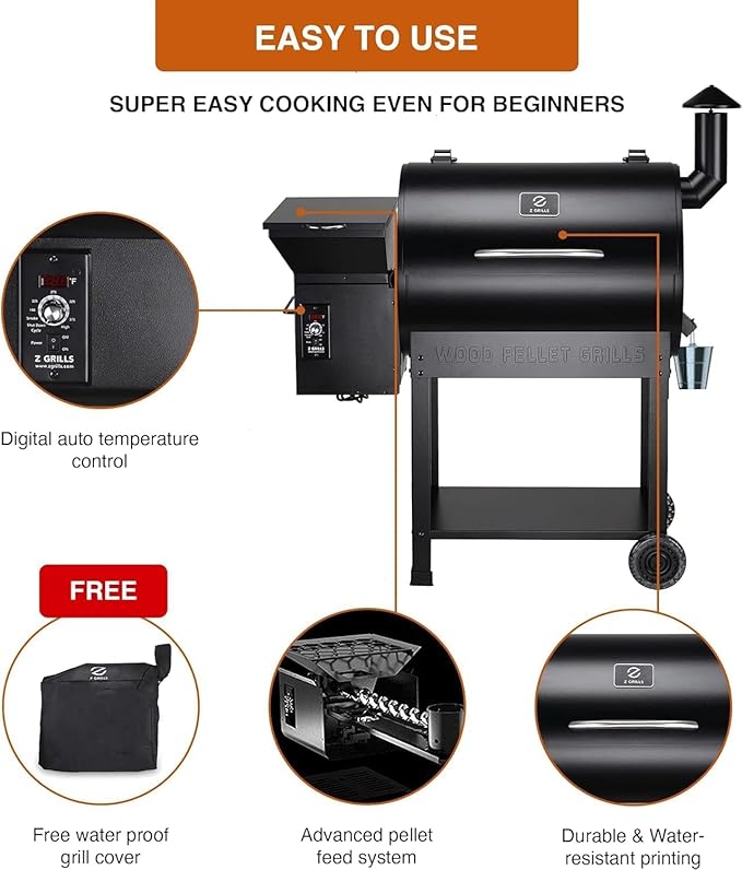 Z GRILLS ZPG-7002B Newly Upgrade Wood Pellet Grill &amp Smoker 8 in 1 BBQ Grill Auto Temperature Controls inch Cooking Area 700 sq in Black