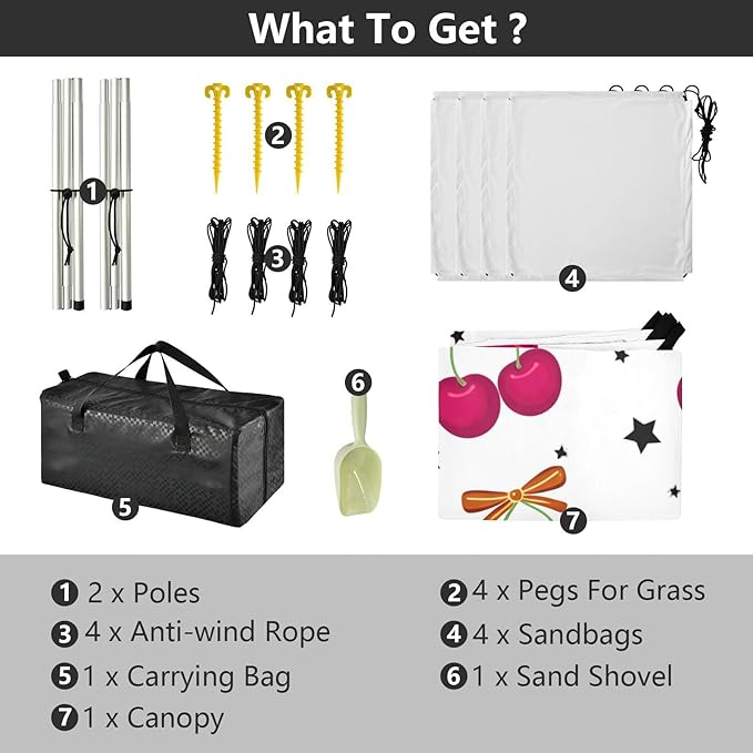 Beach Canopy with Windproof Ropes &amp Sandbags Beach Tent Sun Shade Sun Shelter for Camping Trips Fishing Backyard Fun or Picnics Cherry
