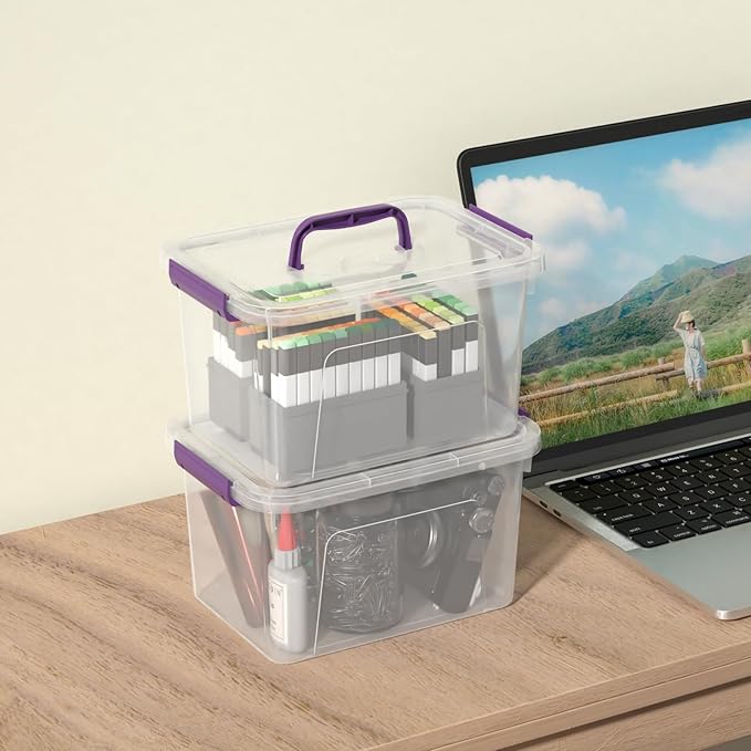 Sandmovie 6 Quart Clear Latching Box with Lid and Handles Clear Plastic Storage Tote 6 Packs