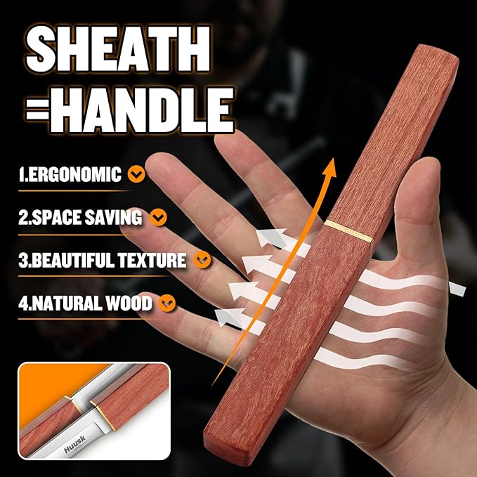 Huusk Camping Knife 2 In 1 D2 Steel Fixed Blade Japanese Samurai Knife for Men Bushcraft Knives for Outdoor Hiking Fishing