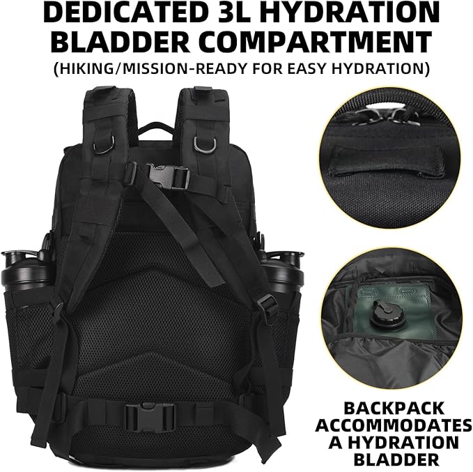 J.SH Daily 25L Military Tactical Backpack for Men EDC MOLLE Backpack 900D Oxford Nylon Assault Rucking Pack Portable Tactical Gear for Outdoor Hiking Gym Rugged Survival &amp Bug Out Bag - Blac
