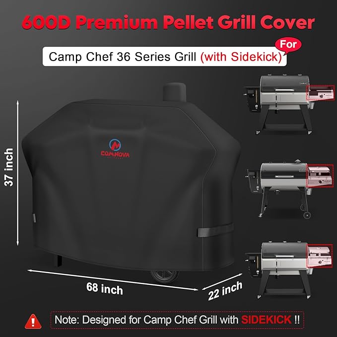Comnova Pellet Grill Cover for Camp Chef 36 Series with Sidekick - 600D Premium Smoker Cover Waterproof Heavy Duty for Camp Chef Woodwind 36 / Pro 36 with Sidekick Sear or Sidekick Flat Top and More