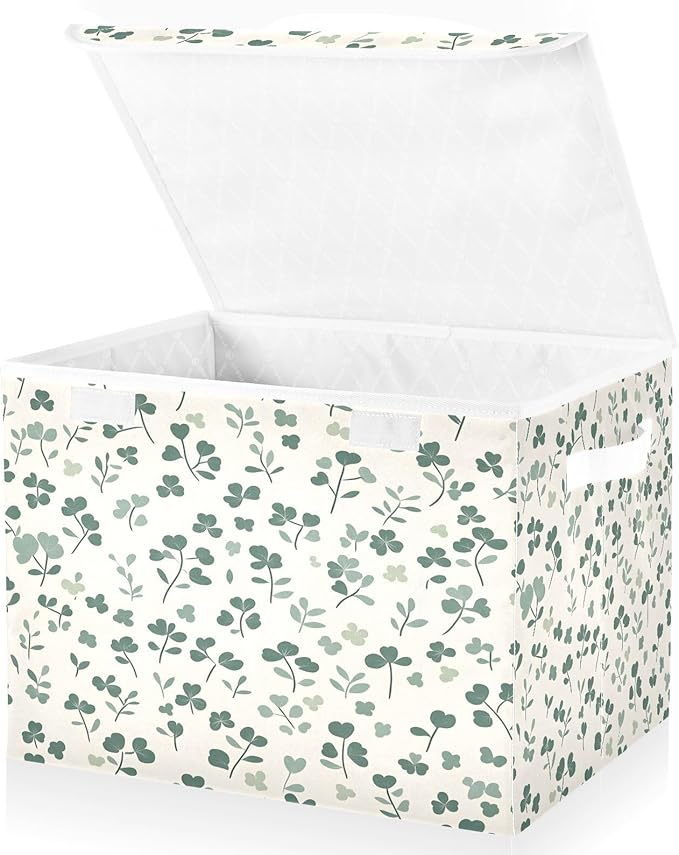 Christmas Storage Baskets with Lids St. Patrick's Day Shamrock Collapsible Bins Stackable Fabric Linen Baskets Closet Organizer Container 16.5x12.6x11.8