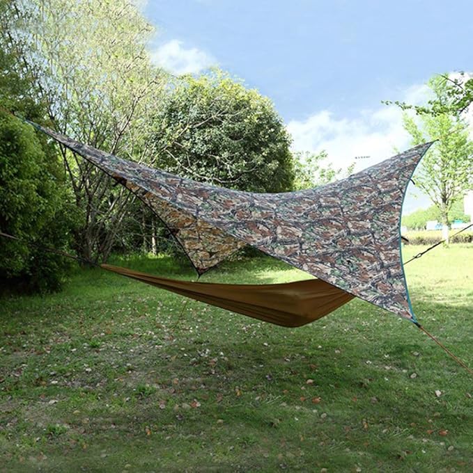 Portable Outdoor Hammock Tent Tarp Shelter Waterproof and Sunscreen Reinforced Nylon Webbing Lightweight and Easy to Carry 275x275cm for Camping Traveling and Fishing (Dead Leaf Camouflage)