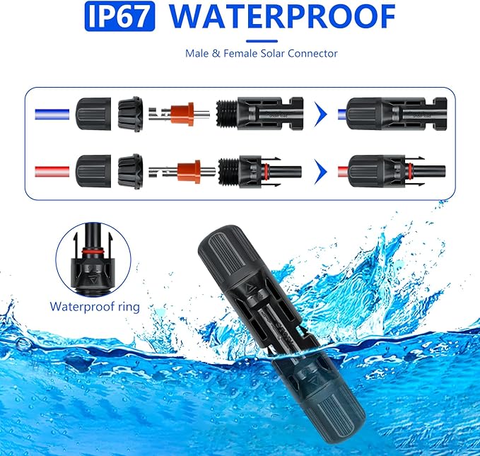 Solar Panel Connector 60PCS Solar Crimper Tool Kit for Connecting Solar Panel Cable Wire Solar Connector Kit with 30 Pairs Male/Female Solar Connectors 1PCS Solar Crimper 2 PCS Spanner Wrench