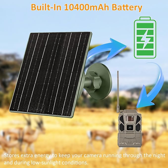 Zivif Solar Panel Charger for Trail &amp Hunting Cameras 10W 3.7V 10400mAh Built-in Battery 6V/12V Adjustable Output Universal Adapter Cables (DC5521 DC4.0x1.7mm DC3.5x1.35mm Type-C)