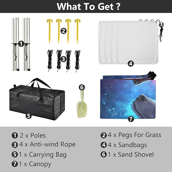 ALAZA Wolves in Galaxy Beach Tent Sun Shelter UPF50+ Protection Beach Shade Canopy w/ 4 Sandbags for Outdoor Camping Fishing Backyard Fun Picnic 10x9 ft
