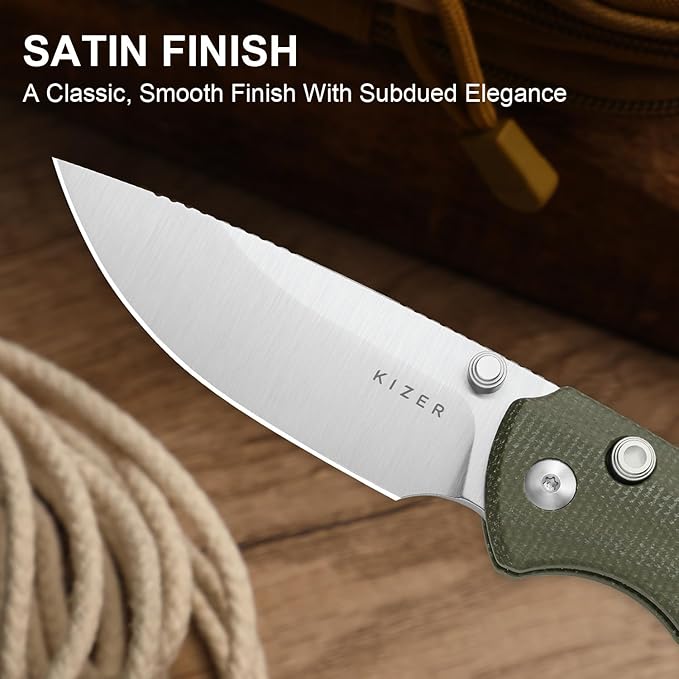 Kizer T1 BD EDC Pocket Knife 3.2 Nitro-V Steel Drop Point Folding Knives with Micarta Handle Thumb Stud Opener Button Liner Lock for Camping Hiking Fishing V3490.2BA1