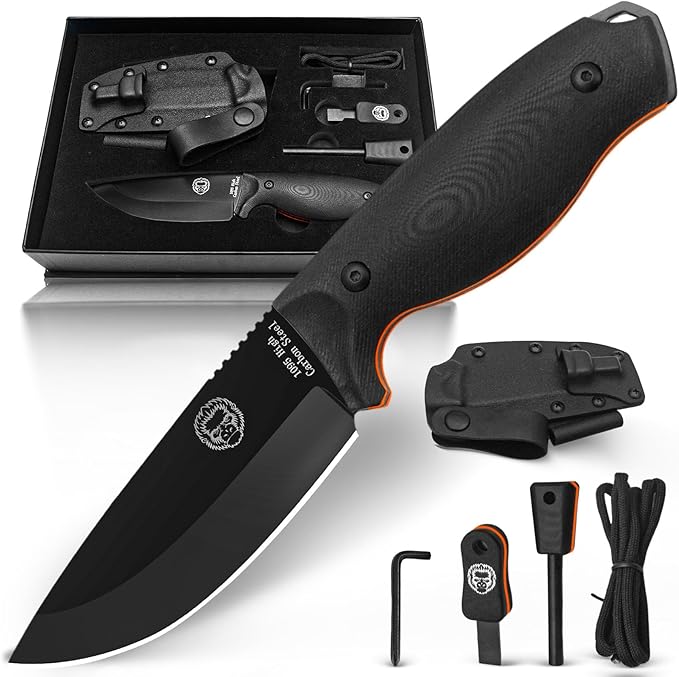 Holtzman's Gorilla Survival Bloodline Fixed Blade Knife with Sheath - Full Tang 1095 High Carbon Steel - Outdoor Bushcraft &amp Hunting Knife for Survival Gear