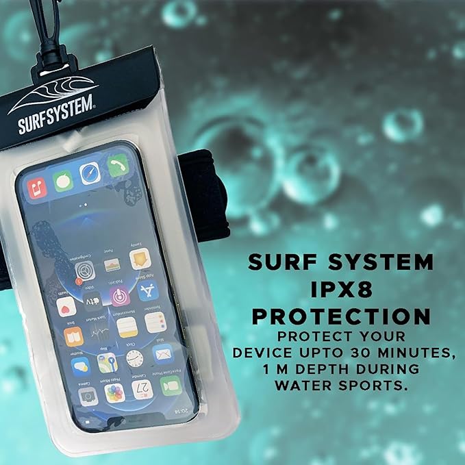 SURF SYTSTEM Floating Waterproof Pouch w/Neoprene Armband + Audio Jack for Smartphone + Screen Touch Functionality - Drybag Case iPhone Android for Surfing Bodyboarding Fishing Boating Kayaking