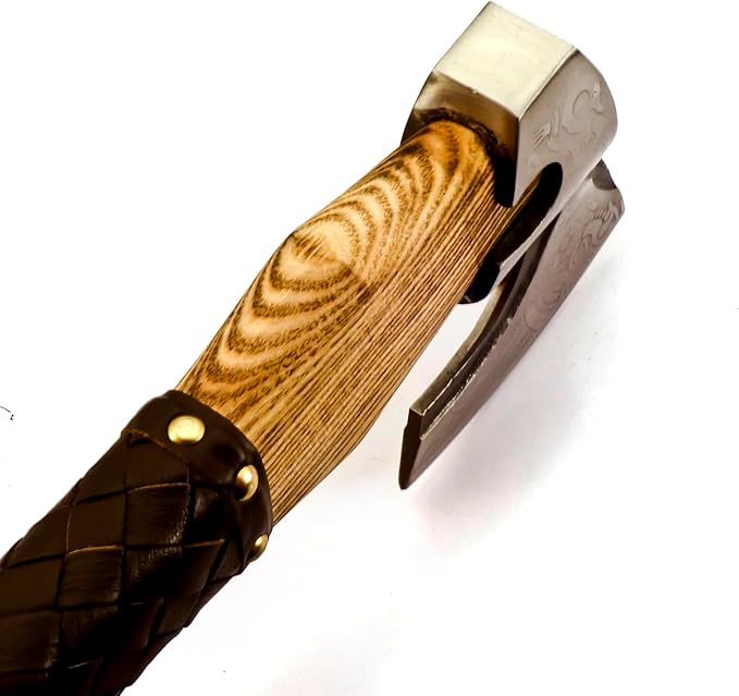 Custom Forged Carbon Steel Viking Style Bearded Axe - Real Hatchet Throwing &amp Camping Axe with Leather Wrap Best Gift for Anniversary Valentine's Day Birthday with Premium Leather Sheath