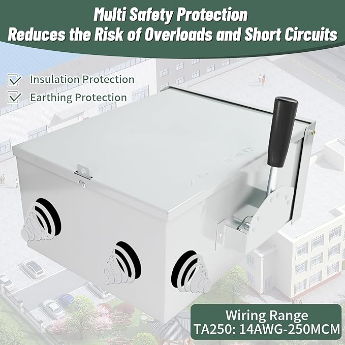 200-Amp Generator Transfer Switch 3 Pole 120/240V Manual Transfer Switch for Home Generator 48000 W Heavy Duty Double-Throw Power for Outdoor＆Indoor Meeting NEMA 3R Standards