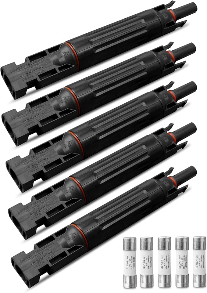 TIKSCIENCE 15A Solar Fuses Holder Inline for Solar Panel and Solar Controller with 10 Fuse Waterproof Solar Fuse Connector with Male and Female Connector 5Pcs