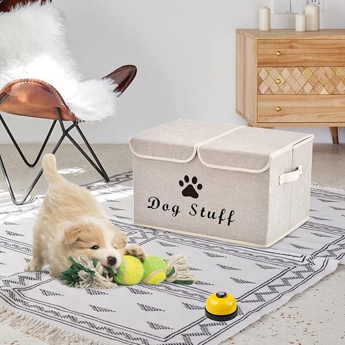 Dog toy box with lid dog storage organizer perfect basket for dog toys living room playroom closet home organization and storage - Beige