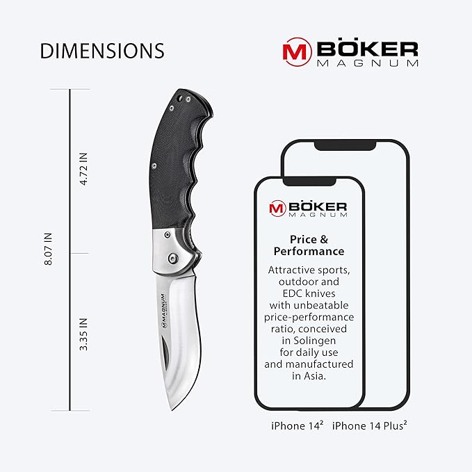 Boker Magnum 01RY526 NW Skinner Folder Folding Knife with 3 3/8 Steel Blade Satin