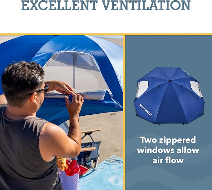 Sport-Brella Premiere UPF 50+ Umbrella Shelter with Patented Side Panels and Tilt Mechanism Heavy-Duty 1.25 Inch Center Pole Auger Anchor for Sand and Grass