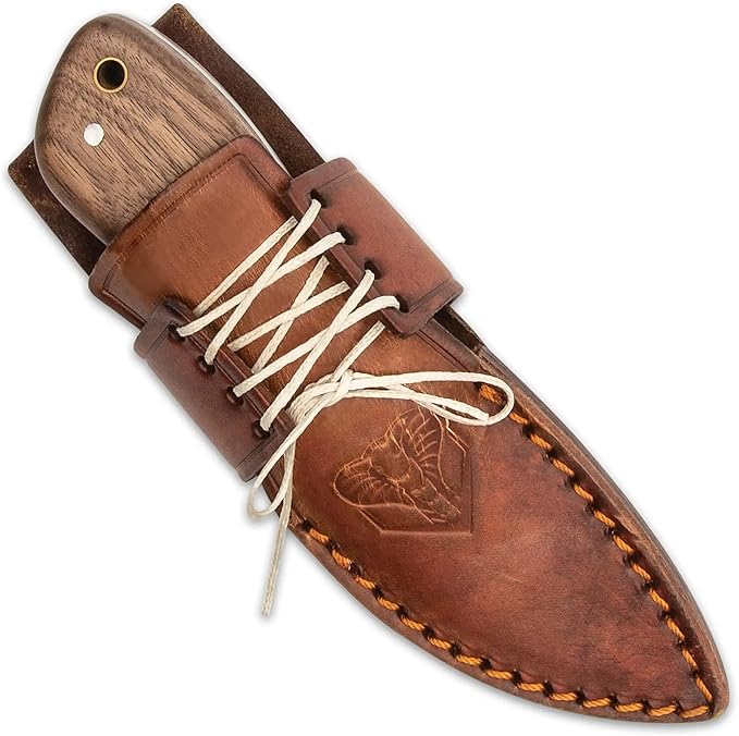 United Cutlery Bushmaster Marajo Bushcraft Knife and Sheath - 1095 High Carbon Steel Blade Hardwood Handle Brass Pins Take Camping and Hunting For Outdoor Adventures - Lenth 6 3/8”