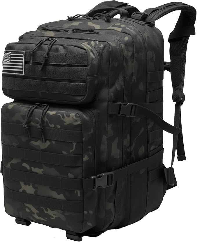 Military Tactical Backpack for Men and Women Molle 45L Large Army 3 Days Assault Pack Bug Out Bag Water Resistant and Heavy Duty Hiking Camping Treeking Rucksack -Black CP