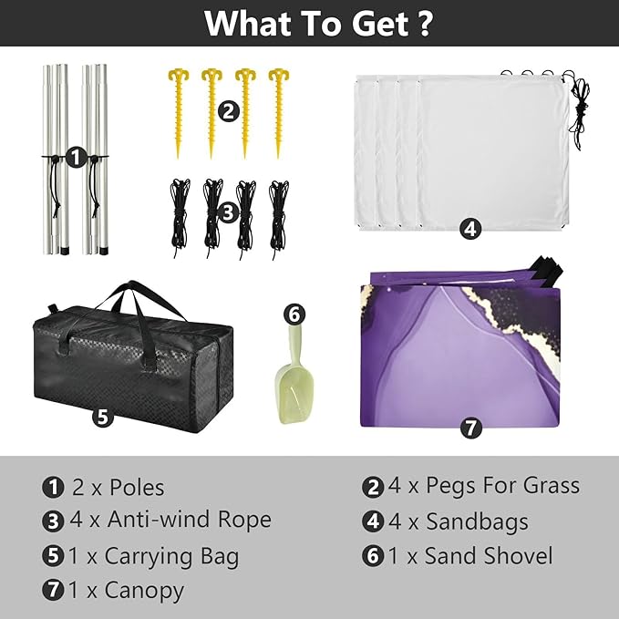 Beach Canopy with Windproof Ropes &amp Sandbags Beach Tent Sun Shade Sun Shelter for Camping Trips Fishing Backyard Fun or Picnics Purple Texture