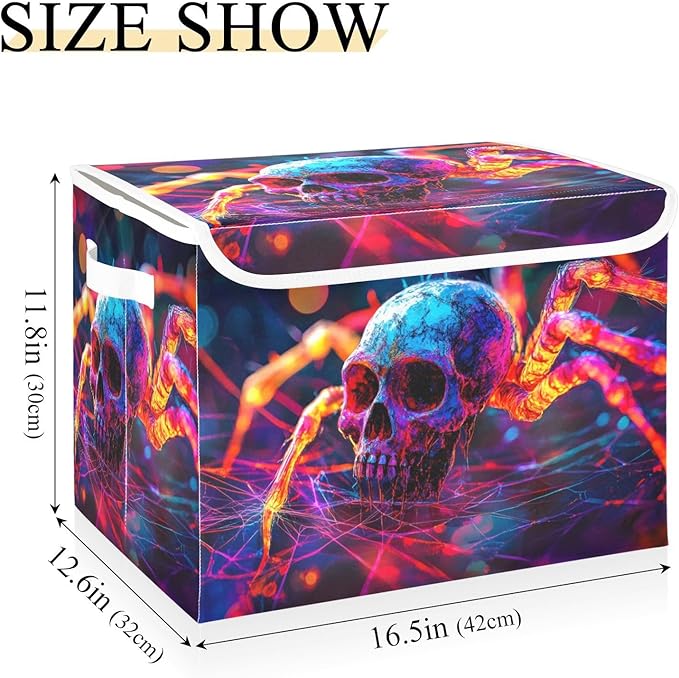 AIXIWAWA Lidded Storage Cube (Surreal Skull) Fabric Foldable Closet Bins with Flip Lid and Handles Organizer Basket Container 16.5 x 12.6 x 11.8 IN