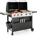 Captiva Designs Propane Gas Griddle Grill Combo with Porcelain-Enameled Cast Iron Grate &amp Cast Iron Pan Dual BBQ Grill With Flat Top Griddle for Outdoor Kitchen &amp Backyard Barbecue696 SQIN C